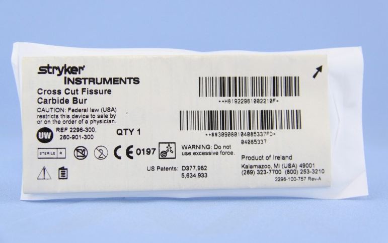 Stryker - Oral Surgery Bur 1.6 mm Diameter Carbide Crosscut Fissure Tip - 2296101216