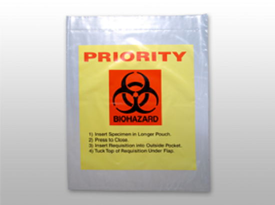 Yellow Tint Reclosable 3-Wall Specimen Transfer Bag with "Priority" Print(Biohazard)