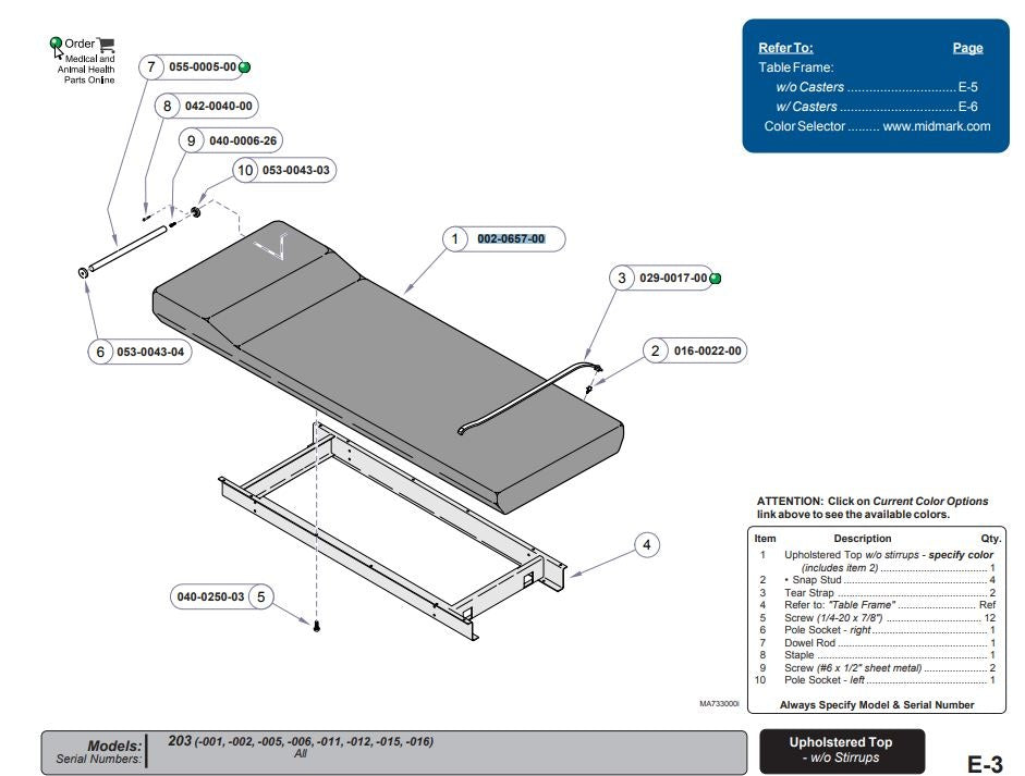 Upholstery Top Shadow For 303 Examination Table