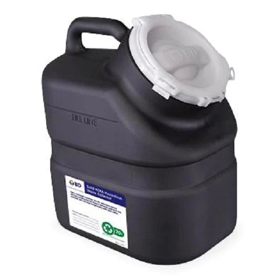 BD - RCRA Waste Container 18 H X 10-1/2 W X 7-1/2 D 5 Gallon Black Base / White Lid Vertical Entry Hinged Snap On Lid - 305067