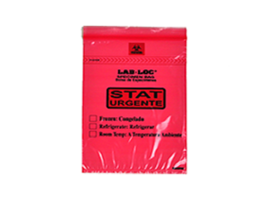 Specimen Bags with Removable Biohazard Symbol Printed "STAT" - Red