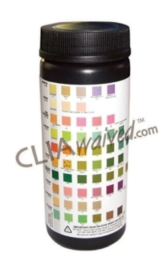 CLIAwaived - Urinalysis Test Bilirubin, Blood, Glucose, Ketone, Leukocytes, Nitrite, pH, Protein, Specific Gravity, Urobilinogen 100 per Bottle - CLIA-U031-103-111