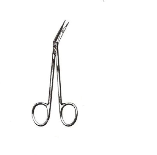 Crown - Iris Scissors 4-1/2 Inch Length Surgical Grade Stainless Steel NonSterile Finger Ring Handle Angled Sharp Tip / Sharp Tip - 103-634