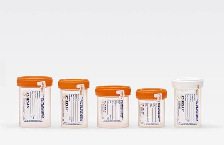 LeakBuster - Specimen Container 48 mm Opening 90 mL (3 oz.) Screw Cap Patient Information OR Sterile - B902-1O