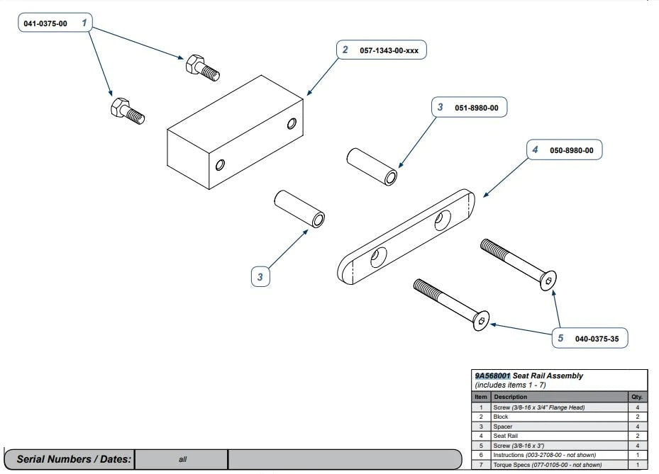 Midmark - Table Seat Accessory Rails For Midmark 630 Human form Procedures Table - 9A568001
