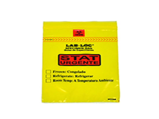 Specimen Bags with Removable Biohazard Symbol Printed "STAT" - Yellow