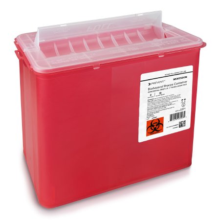 McKesson Prevent - Sharps Container 9-1/4 H X 10 W X 6 D Inch 2 Gallon Translucent Red Base / Translucent Lid Horizontal Entry Counter Balanced Door Lid - McKesson - 2271