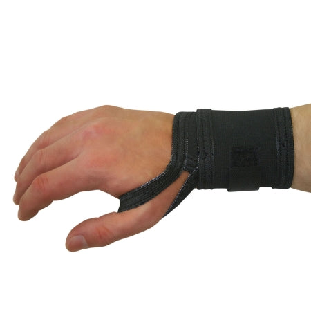 NYOrtho - Wrist Support with Thumb Loop Wraparound / Wristlet Elastic Left or Right Wrist Black One Size Fits Most - 9450-BK