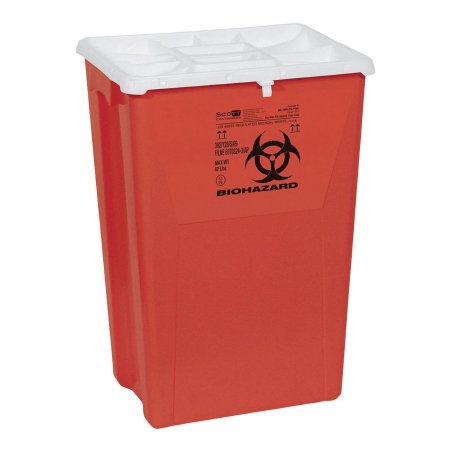 PG-II - Biohazard Waste Container 10.895 X 10.895 X 10.895 Inch 18 Gallon Red Base / White Lid Horizontal / Vertical Entry Gasketed Hinged Lid - Medline - MDS705218