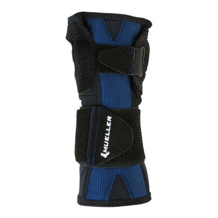 Mueller X-Stay Wrist Stabilizer - Wrist Support Bilateral Aluminum / Nylon / Polyester / PP/ PU / PU Foam / Spandex / Steel / TPU Left or Right Hand Black / Blue Small / Medium - 62028