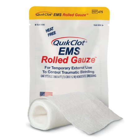 QuikClot - Hemostatic Dressing 3 Inch X 4 Foot 1 per Pack Individual Packet Kaolin Sterile - 475