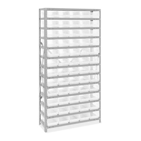 Uline - Shelf Bin Organizer 12 Shelves Floor Standing 36 X 12 X 75 Inch Silver Rack/ Clear Bins - H-4426