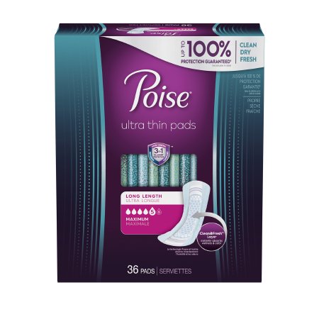 Poise Ultra Thin Maximum - Bladder Control Pad 14.1 Inch Length Heavy Absorbency Sodium Polyacrylate One Size Fits Most Adult Female Disposable - 54352