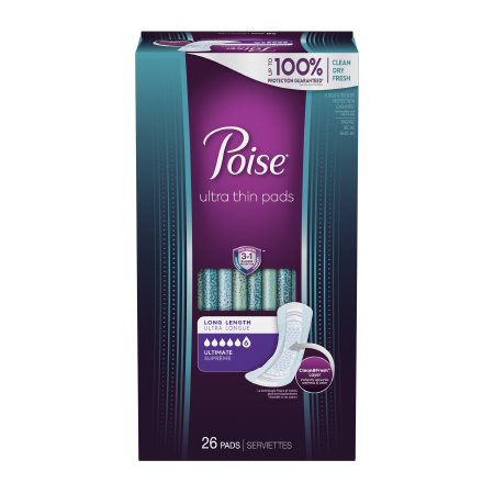 Poise Ultra Thin Ultimate - Bladder Control Pad 15.9 Inch Length Heavy Absorbency Sodium Polyacrylate One Size Fits Most Adult Female Disposable - 54356