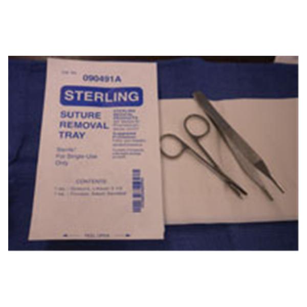 Sterling Medical Products Tray Suture Removal With Scissors/Forceps Adson Serrated Sterile Ea, 50 Ea/Ca - 090491A