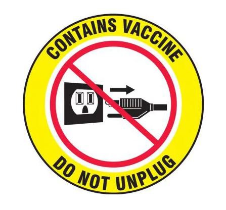 Accuform - Pre-Printed Label Advisory Label Red / White / Yellow Vinyl Contains Vaccine Do Not Unplug Black Safety 4 Inch Diameter - LBDX505VSP