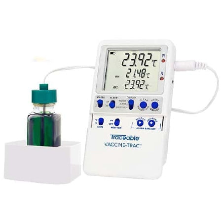 Traceable Vaccine-Trac - Vaccine Temperature Data Logger with Alarm Kit Fahrenheit / Celsius -58° to +158°F (-50° to +70°C) Bottle Probe Battery Operated - 9446003