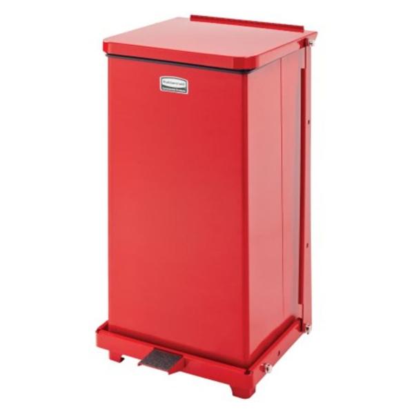 Rubbermaid Can Trash Defenders Steel 6.5Gal Step-On Pedal Flat Lid Red Square Each - FGST12EPLRD