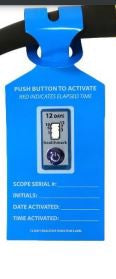Healthmark Industries - Pre-Printed Label Biomedical Engineering Equipment Labels Blue Push Button to Activate Red Indicates Elasped Time Scope_Serial no_Date Activated_Time Activated_ White 12 Day Indicator Hangtime 2-1/2 X 8-1/2 Inch - HTK-7D2