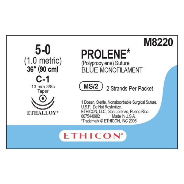 Ethicon Inc,a J & J Company Suture 5-0 Polypropylene C-1 Prolene Blue 36" Monofilament 12/Bx - M8220