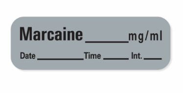 pdc - Drug Label PDC Anesthesia Label Marcaine____mg/ml Date_Time_Int Gray 1/2 X 1-1/2 Inch - Precision Dynamics - LAN-64