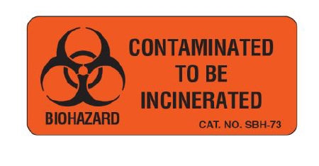 Shamrock - Preprinted Label Warning Label Florescent Red Permanent Comtaminated to be Incinerated Black Biohazard 1 X 2-1/4 Inch - Shamrock Scientific - SBH-73