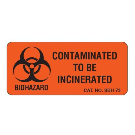 Shamrock - Preprinted Label Warning Label Florescent Red Permanent Comtaminated to be Incinerated Black Biohazard 1 X 2-1/4 Inch - SBH-73