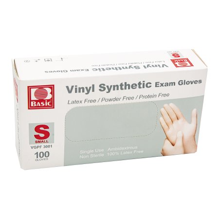 Basic - Exam Glove Small NonSterile Vinyl Standard Cuff Length Smooth White - VINPFSM