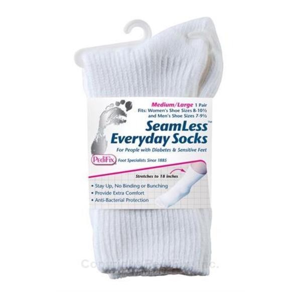 Pedifix Socks Everyday Cotton / Elastic Unisex Adult White Small Crew/ Seemless 1/Pr - P795-S
