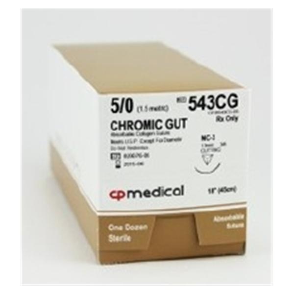 C.P. Medical Suture 5-0 Chromic Gut Nc-3 Undyed 18" Monofilament 12/Bx - 543CG