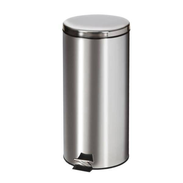 Clinton Industries. Can Trash Ss 8Gal Step-On Pedal Full-Width Hinge Lid Silver Round Each - TR-32S