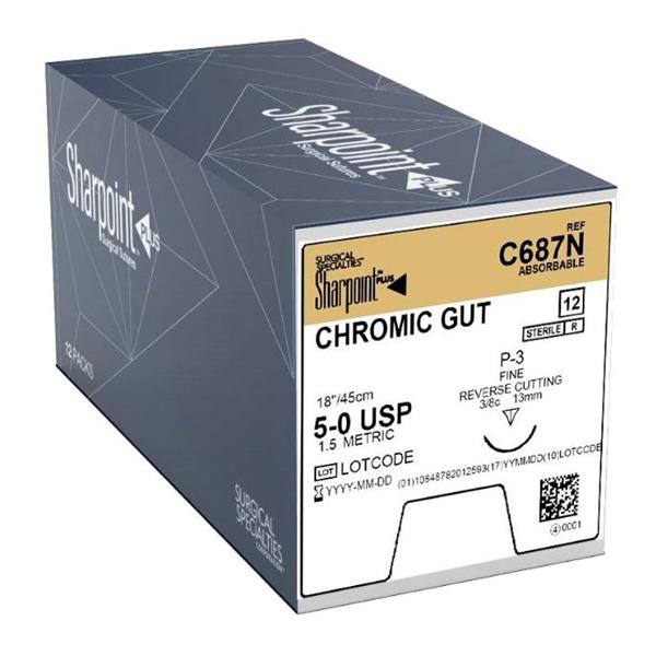 Look/Div Surgical Specialties Suture 5-0 Chromic Gut P-3 Undyed 18" Monofilament 12/Bx - C687N