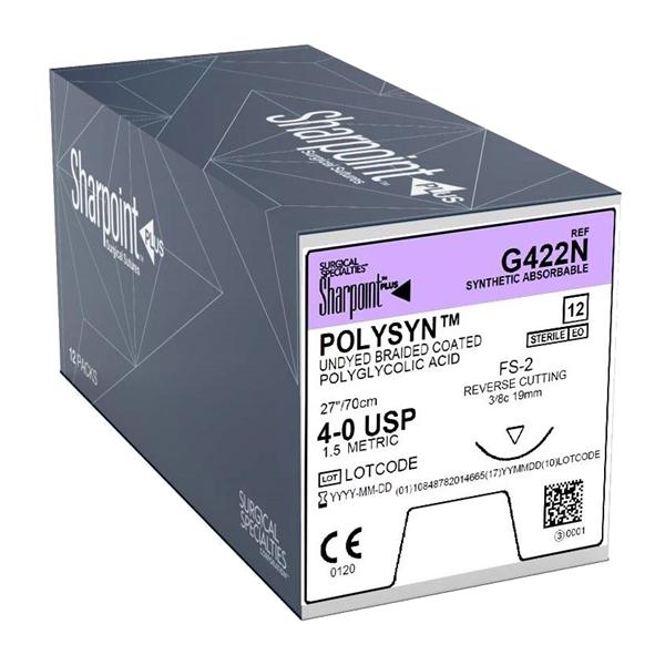 Look/Div Surgical Specialties Suture 4-0 Polyglycolic Acid Fs-2 Sharpoint Plus Undyed 27" Braid 12/Bx - G422N