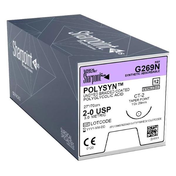 Surgical Specialties Inc Suture 2-0 Polyglycolic Acid Hr-26 Polysyn Undyed 27" Braid 12/Bx - G269N