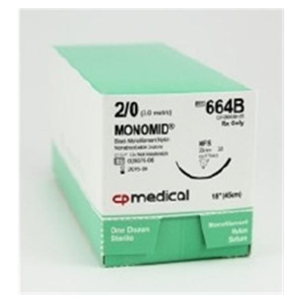 C.P. Medical Suture 2-0 Nylon Nfs Monomid Black 18" Monofilament 12/Bx - 664B