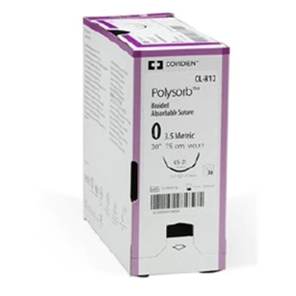 Polysorb - Suture with Needle Absorbable Coated Undyed Suture Braided Polyester Size 0 30 Inch Suture 1-Needle 37 mm Length 1/2 Circle Reverse Cutting Needle - CL-537
