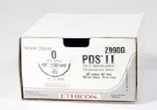 J & J Healthcare Systems PDS II Suture with Needle Absorbable Uncoated Violet Suture Monofilament Polydioxanone Size 0 60 Inch Suture 1-Needle 48 mm Length 1/2 Circle Taper Point Needle - Z990G