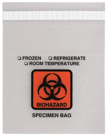 RD Plastics Company Specimen Transport Bag 13 X 18 Inch Plastic Biohazard Symbol / Storage Instructions Adhesive Closure NonSterile - G117