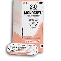 J & J Healthcare Systems Monocryl Suture with Needle Absorbable Uncoated Undyed Suture Monofilament Poliglecaprone Size 2-0 27 Inch Suture 1-Needle 24 mm Length 3/8 Circle Precision Point - Reverse Cutting Needle - D7656