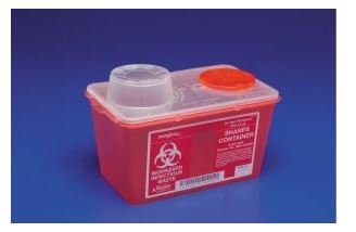 Cardinal Monoject Sharps Container 1-Piece 10-9/10 H X 10-1/2 W X 6-3/4 D Inch 8 Quart Red Base / Translucent Lid Vertical Drop Chimney - 8881676285