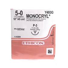 J & J Healthcare Systems Monocryl Suture with Needle Absorbable Uncoated Undyed Suture Monofilament Poliglecaprone Size 5-0 18 Inch Suture 1-Needle 19 mm Length 3/8 Circle Precision Point - Reverse Cutting Needle - Y495G