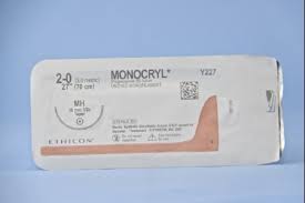 J & J Healthcare Systems Monocryl Suture with Needle Absorbable Uncoated Undyed Suture Monofilament Poliglecaprone Size 2-0 27 Inch Suture 1-Needle 36.4 mm Length 1/2 Circle Taper Point Needle - Y227H