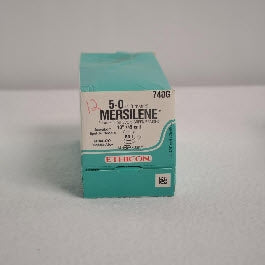Mersilene - Suture with Needle Nonabsorbable Uncoated Light Green Suture Braided Polyester Size 5 - 0 18 Inch Suture Double-Armed 8 mm Length 1/4 Circle Center Point Spatula Needle - 740G
