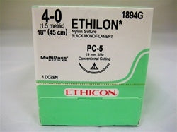 J & J Healthcare Systems Ethilon Suture with Needle Nonabsorbable Uncoated Black Suture Monofilament Nylon Size 4-0 18 Inch Suture 1-Needle 19 mm Length 3/8 Circle Precision Cosmetic - Conventional Cutting PRIME Needle - 1894G