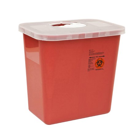 SharpSafety - Sharps Container 6-3/4 H X 8-3/4 D Inch 1.25 Gallon Red Base / White Lid Vertical Entry Rotating Lid - 8950SA