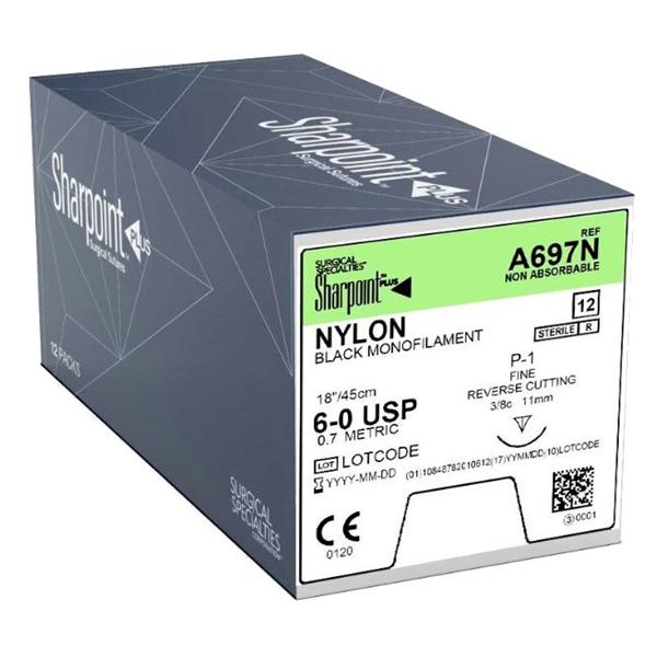 Look/Div Surgical Specialties Suture 6-0 Nylon Dsm11 Sharpoint Black 18" Monofilament 12/Bx - A697N
