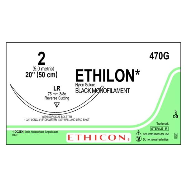 Ethicon Inc,a J & J Company Suture 2-0 Nylon Lr Ethilon Black 1X20" Monofilament 12/Bx - 470G