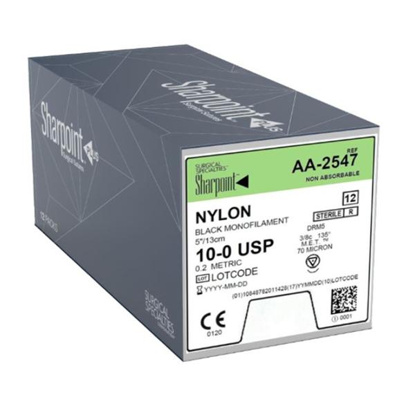 Look/Div Surgical Specialties Suture 10-0 Nylon Drm5 Sharpoint Black 5/13Cm Monofilament 12/Bx - AA-2547