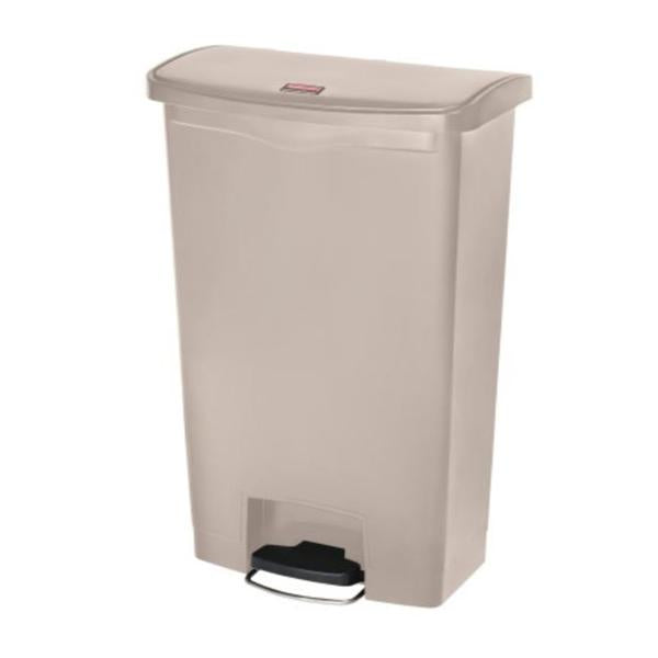 Rubbermaid Can Trash Slim Jim Rsn 18Gal Step-On Pedal Hinge Lid Frnt Stp Beige Rectangle Ea - 1883460
