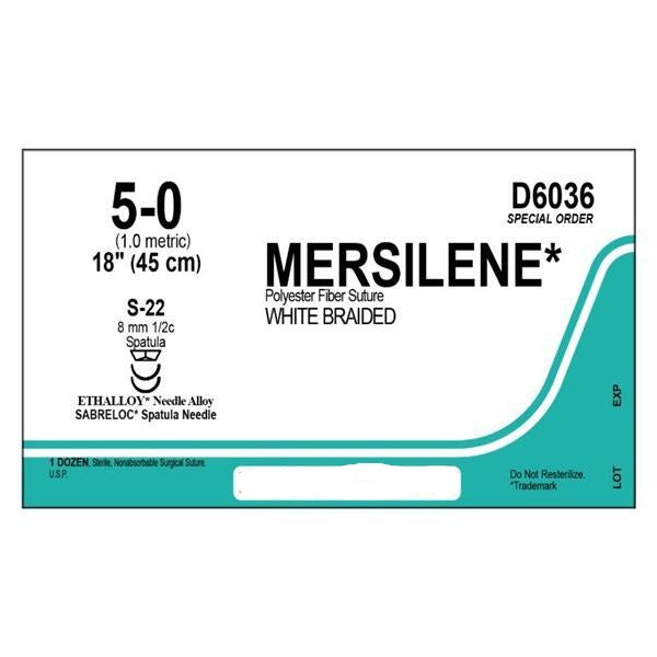 Ethicon Inc,a J & J Company Suture 5-0 Polyester S-22/S-22 Mersilene White 1X18" Double Arm Braid 12/Bx - D6036